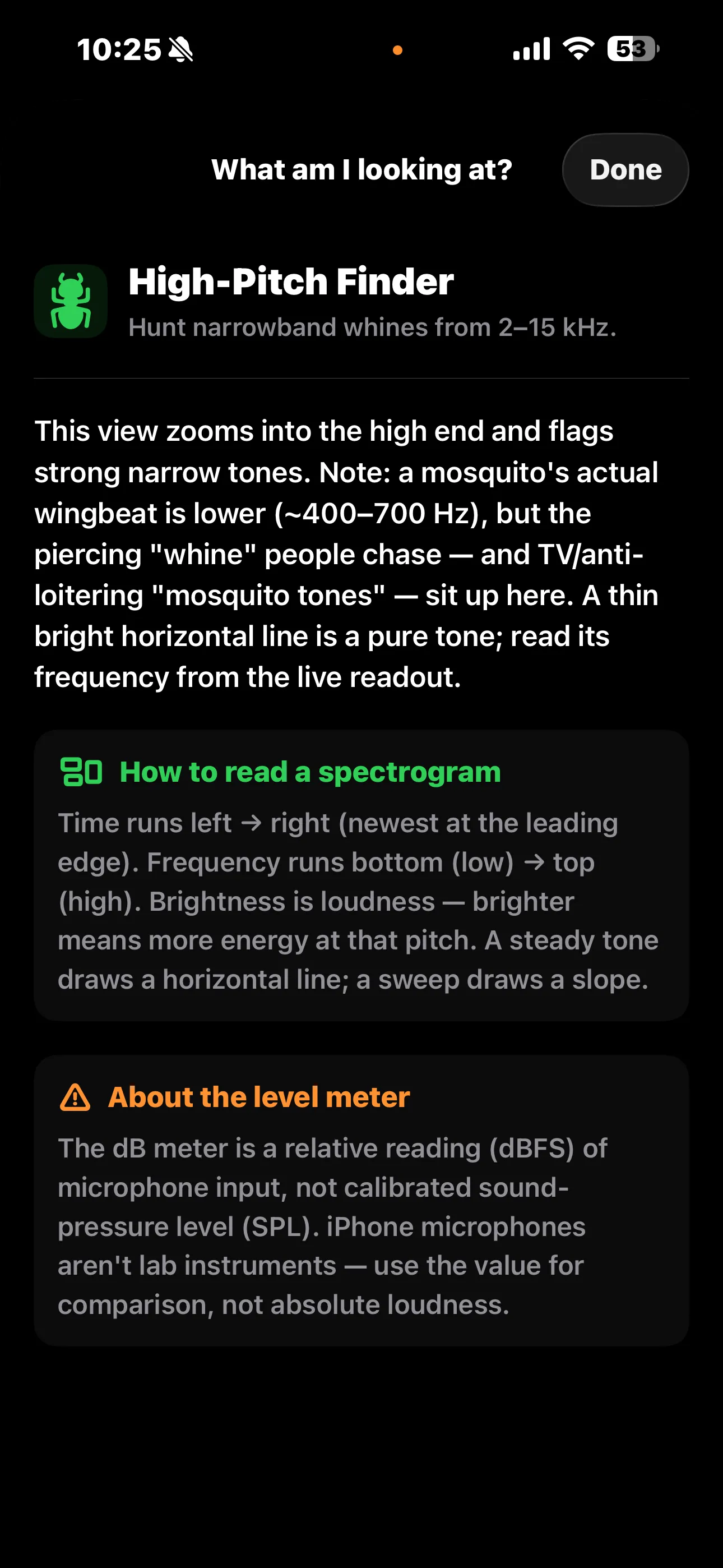 What am I looking at? guide for the High-Pitch Finder