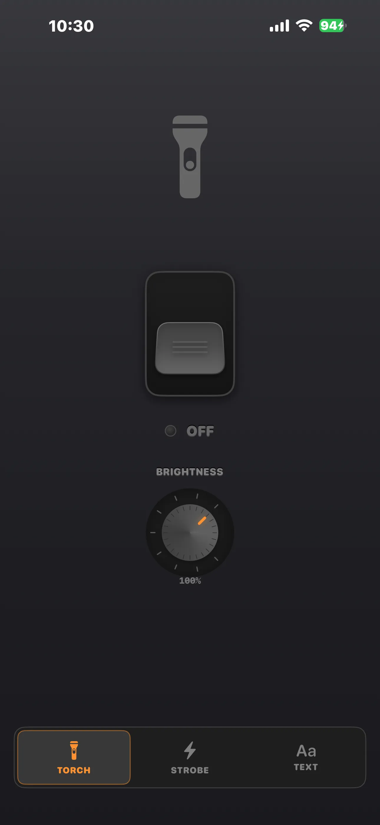 Torch AB Torch tab with brightness knob, switch off