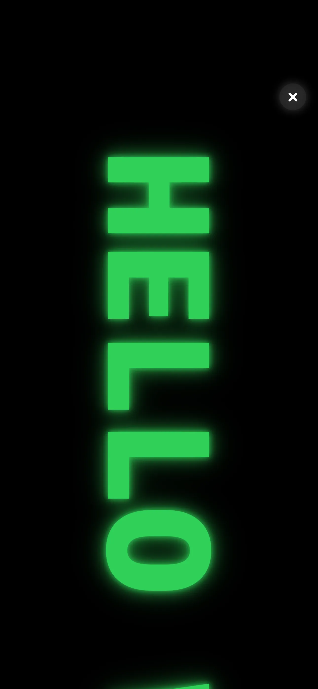 Torch AB full-screen neon green HELLO banner in landscape
