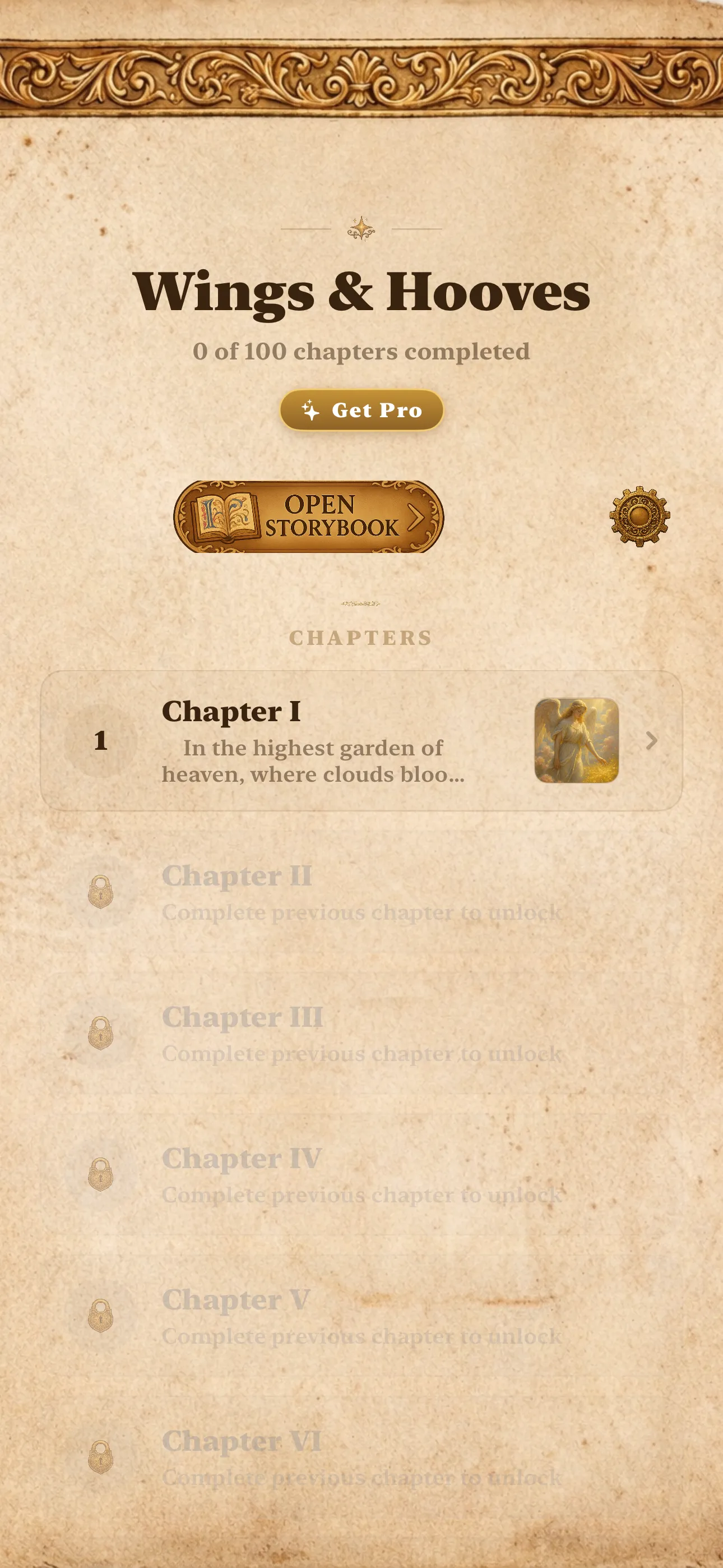 Chapter list home screen