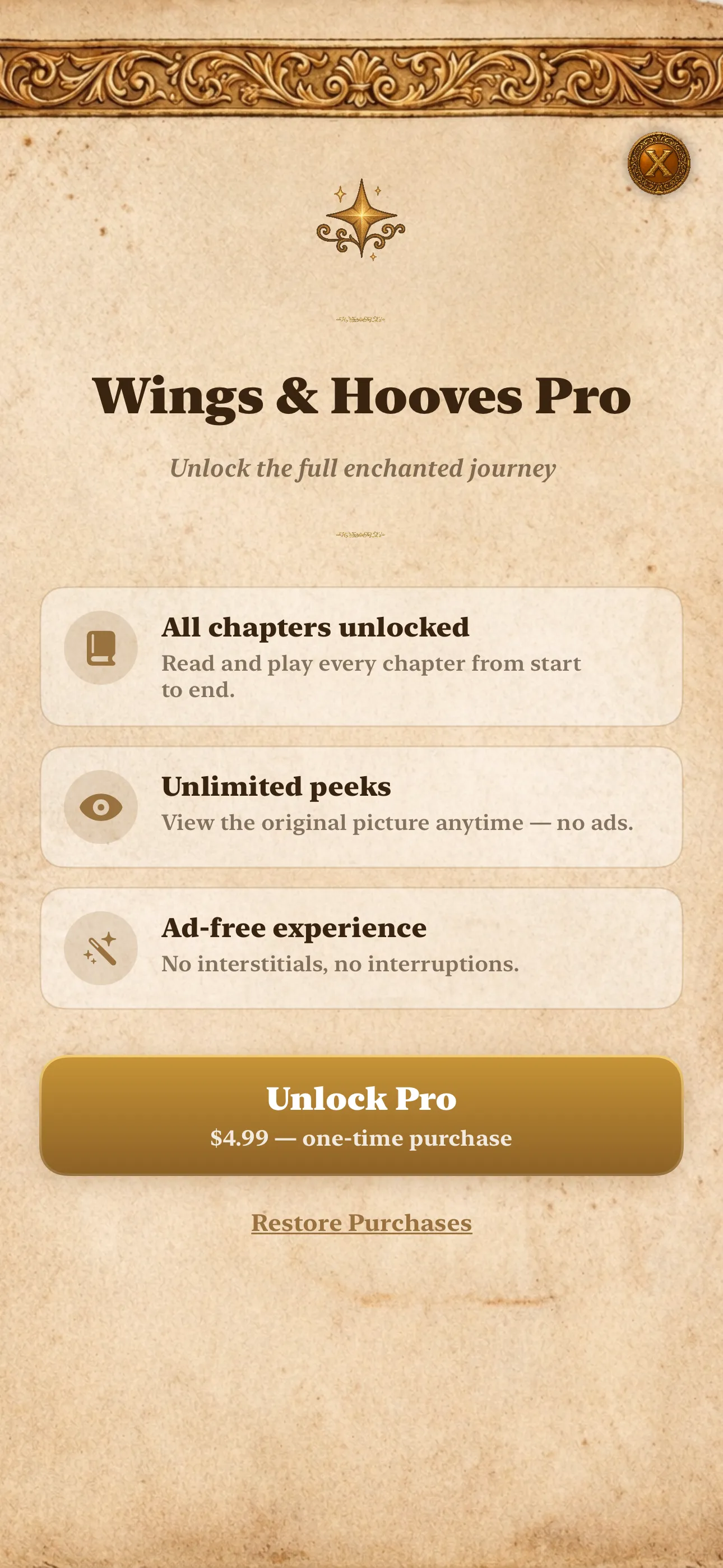 Wings & Hooves Pro unlock screen