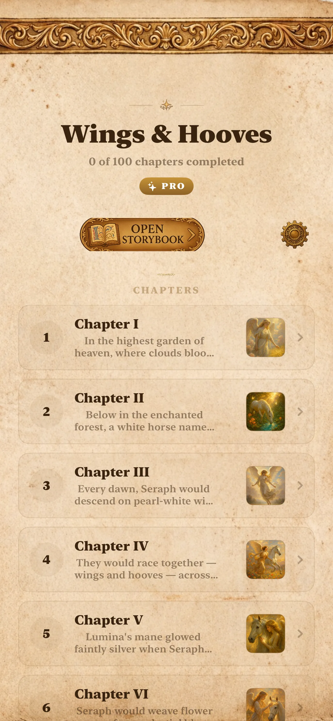 Chapter list with chapters unlocked